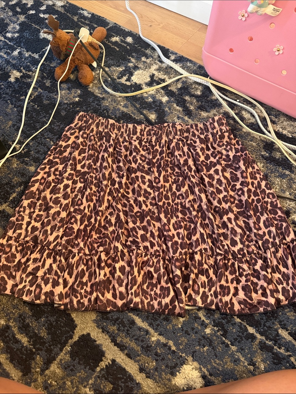 SHEIN Pink and Brown Leopard Tiered Mini Skirt